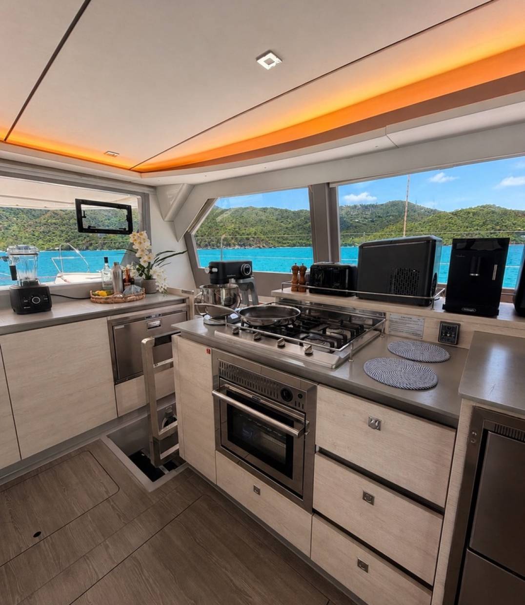 The galley aboard S/Y Resilience